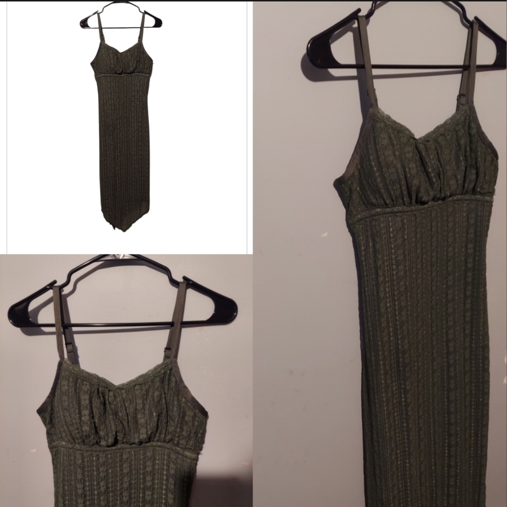 Y2K Milkmaid Midi Dress S Green Asymmetrical Fairy Whimsigoth Goblin Gremlin